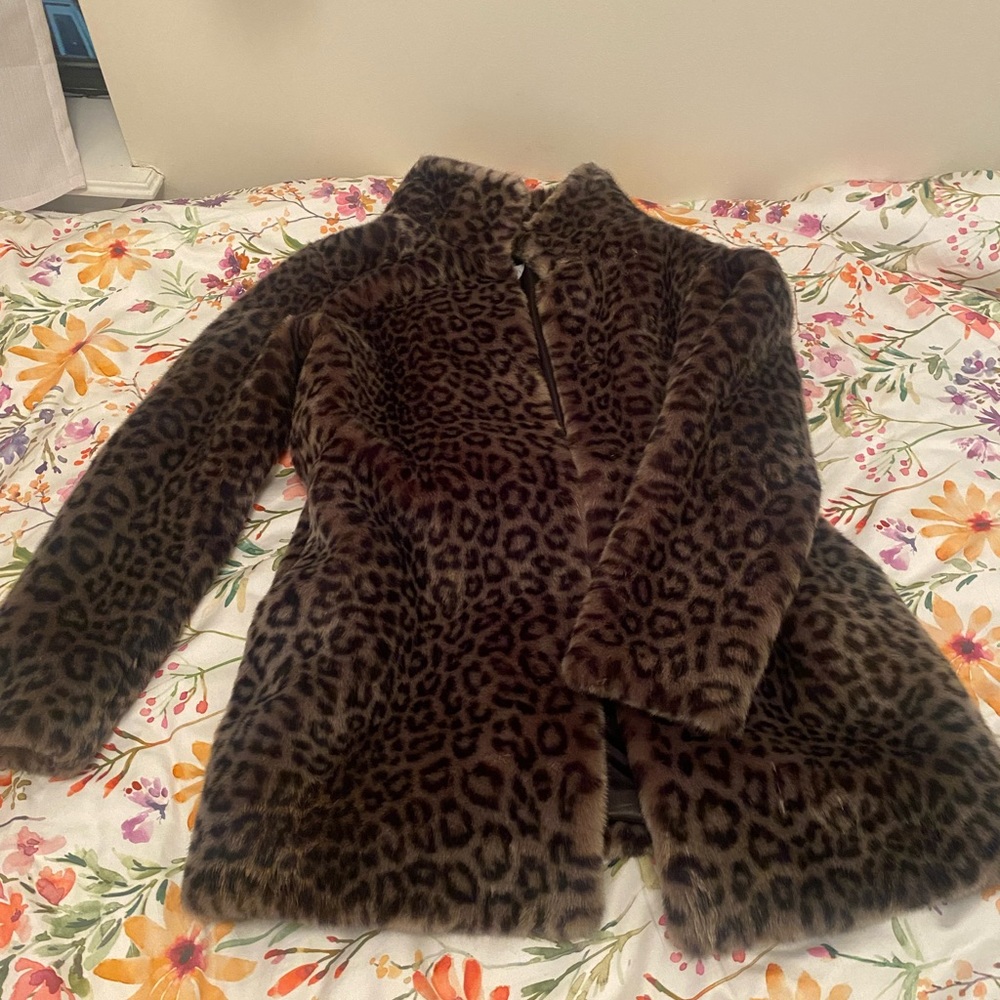 Faux fur cheetah print coat